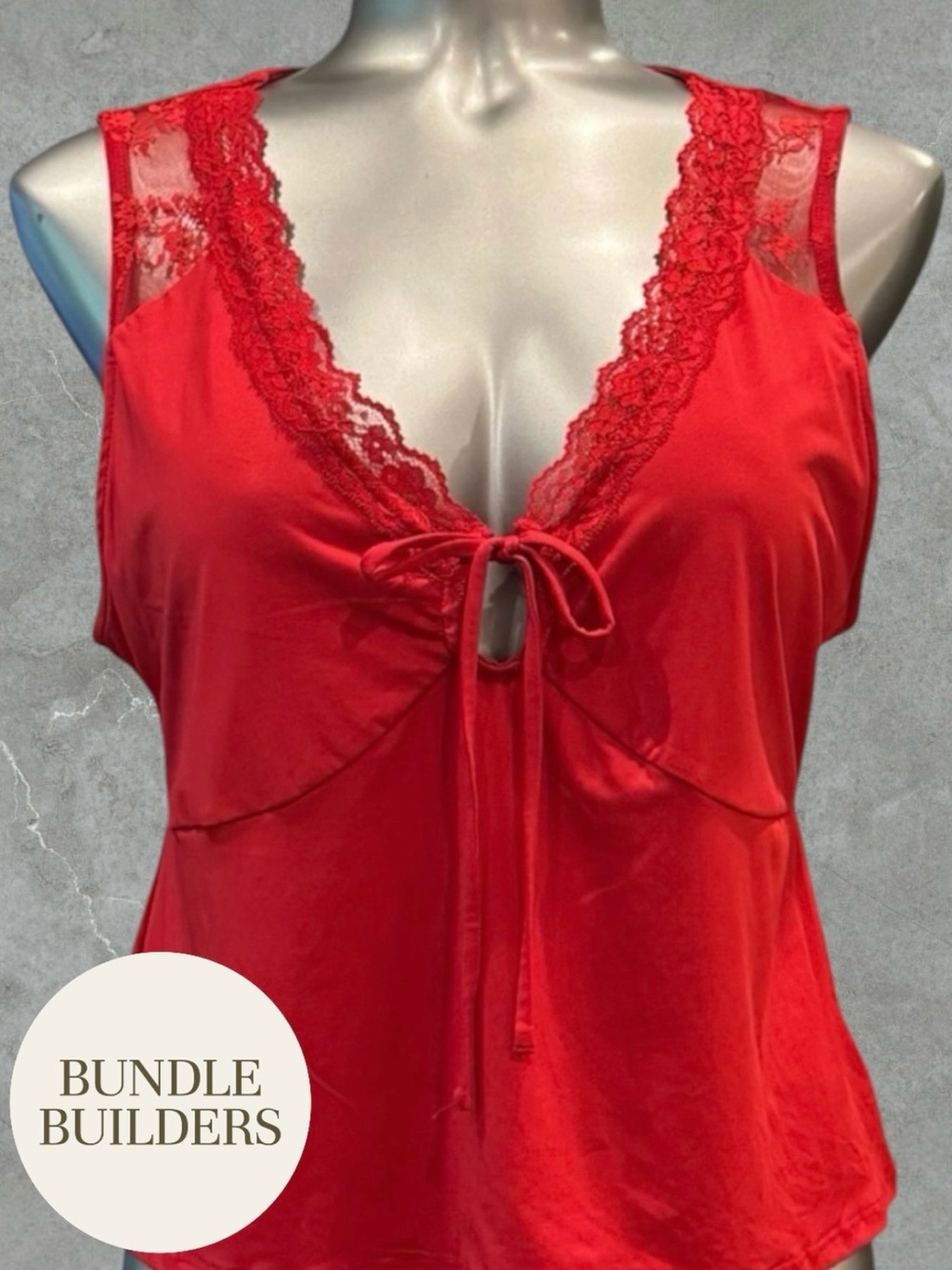 $10 Add-on | Red Lace-Trim Tie-Front Tank